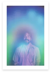 Aura photograph with blue and purple hues