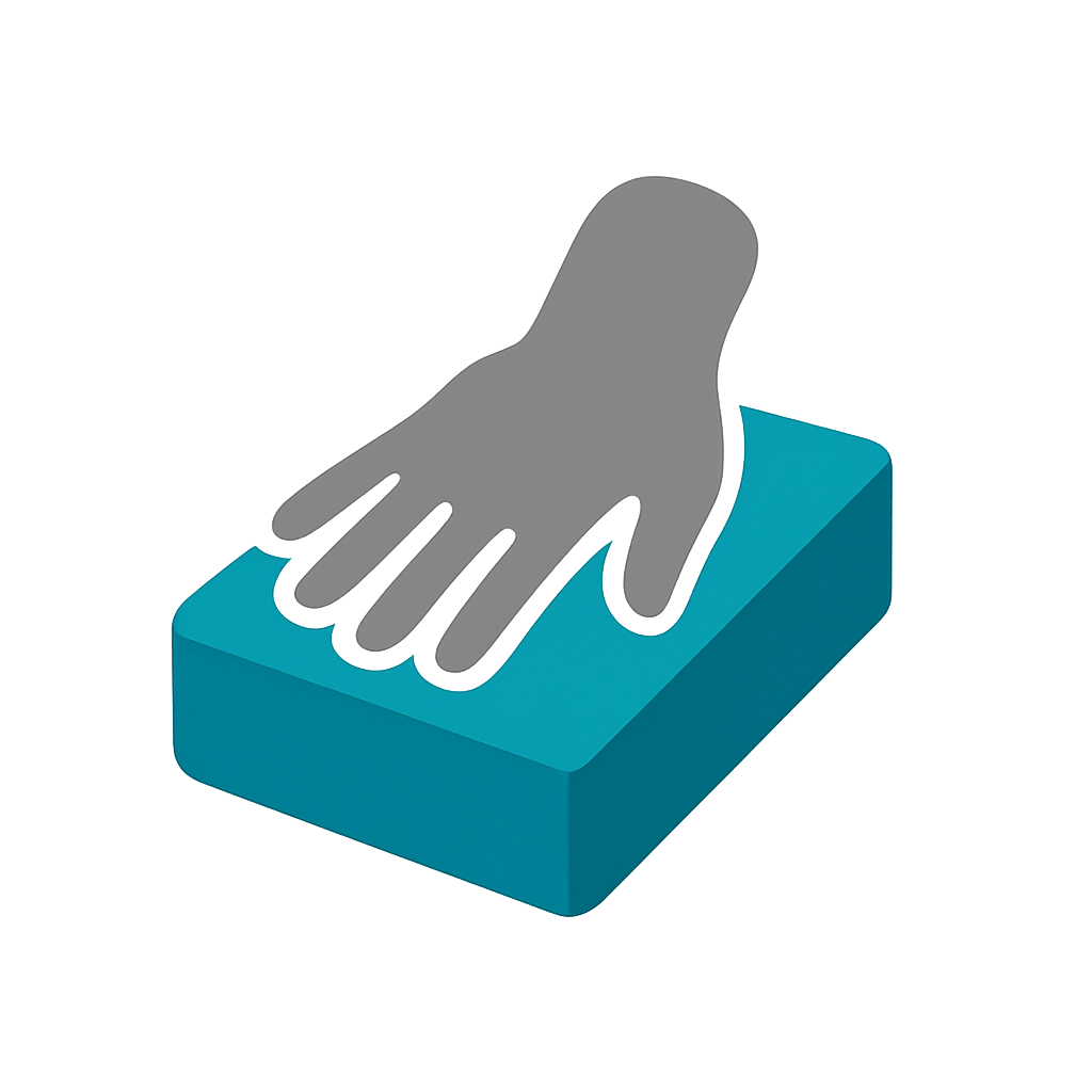 Guest placing hands on AuraCam 6000 biofeedback sensors