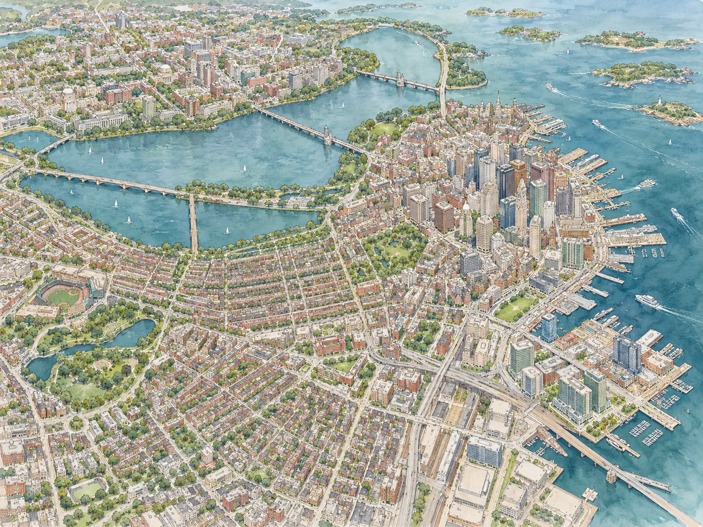 Illustrated service area map for aura photography in Boston