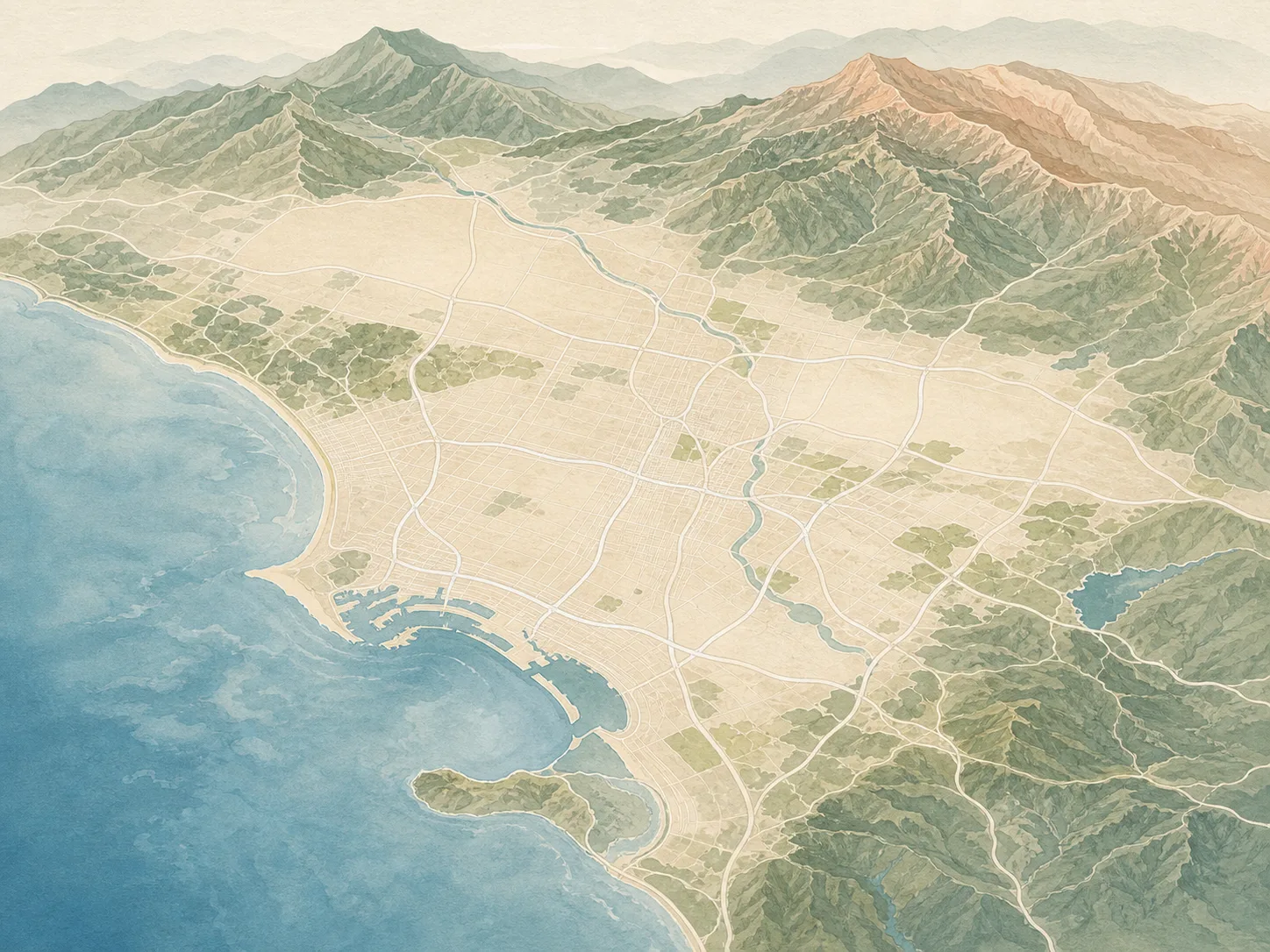 Illustrated service area map for aura photography in Los Angeles