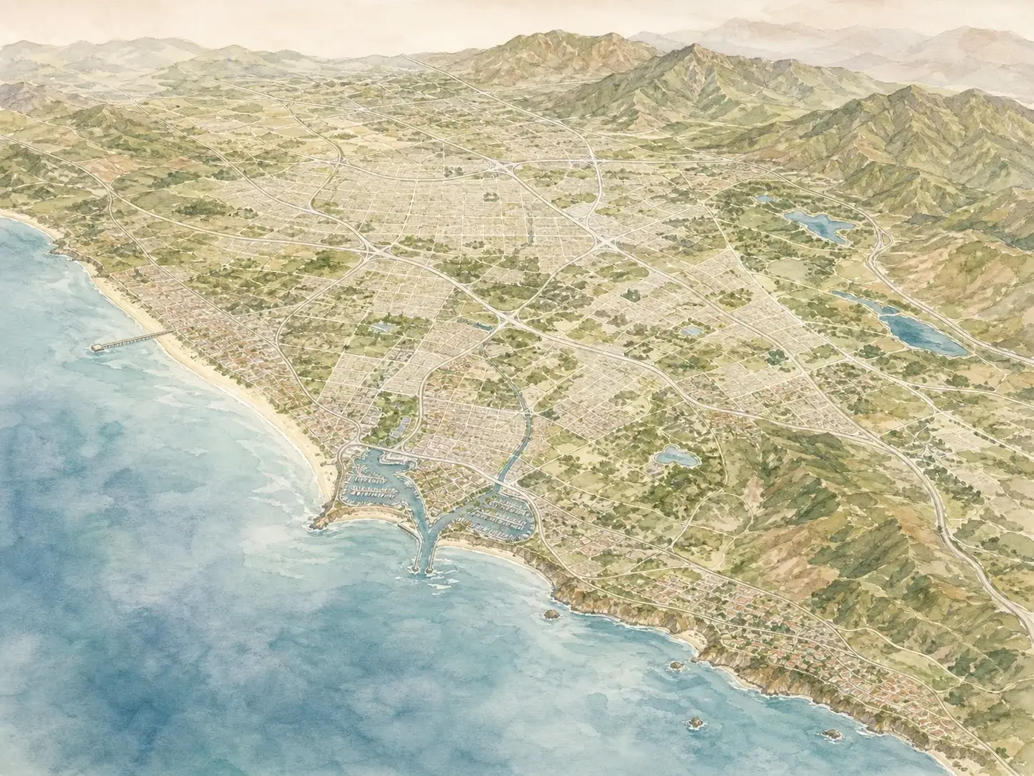 Illustrated service area map for aura photography in Orange County