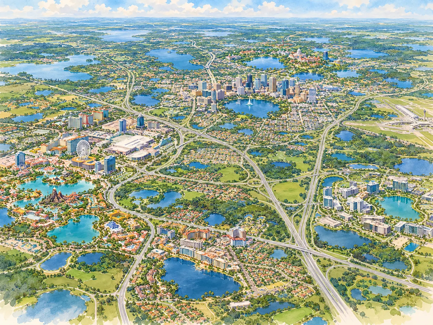 Illustrated service area map for aura photography in Orlando