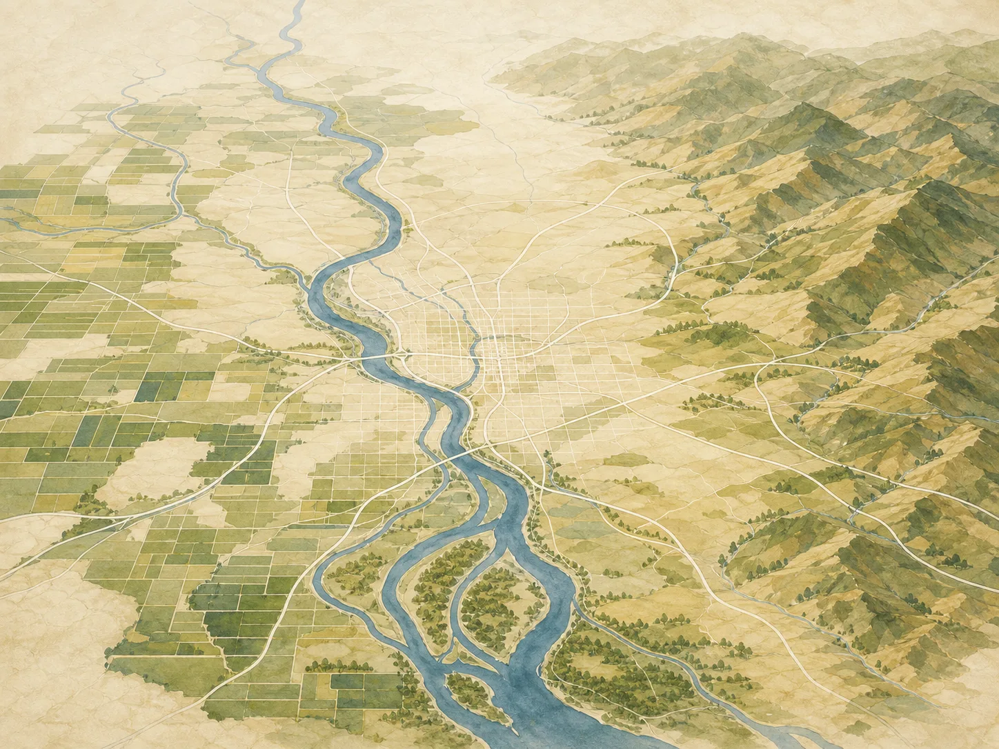Illustrated service area map for aura photography in Sacramento