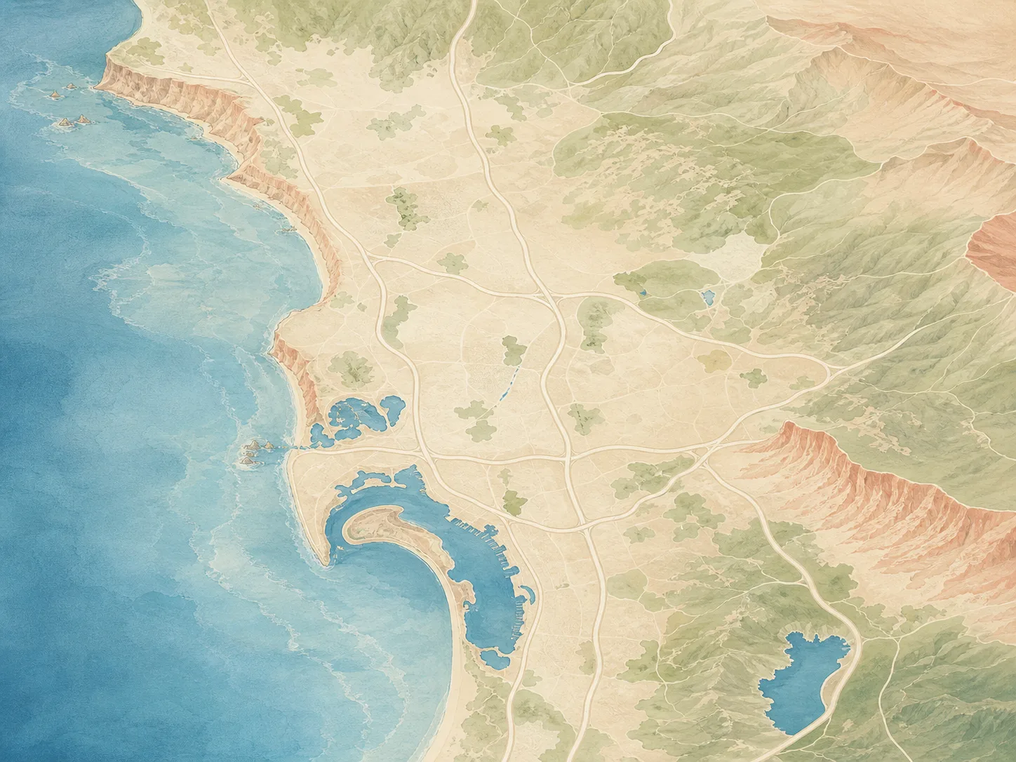 Illustrated service area map for aura photography in San Diego