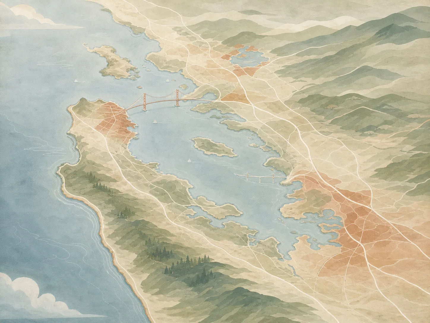 Illustrated service area map for aura photography in San Francisco