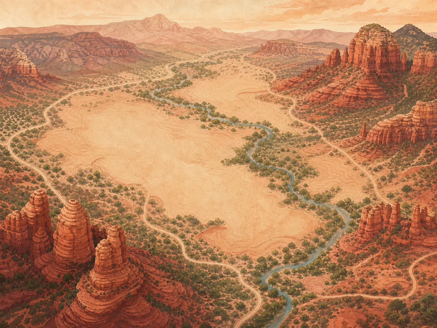 Illustrated service area map for aura photography in Sedona